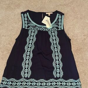 Skies Are Blue Navy Blue Blouse with Sky Blue Embroidery